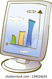 Vector illustration of a graph on a monitor