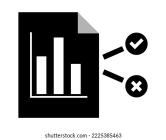 vector illustration of graph report and choice right or wrong on white background