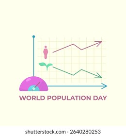 Vector illustration of a graph of tree population decline versus human population increase, for global World Population Day design