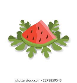 Vector illustration graphic of arrangement of watermelon slices on a leaf, for menu