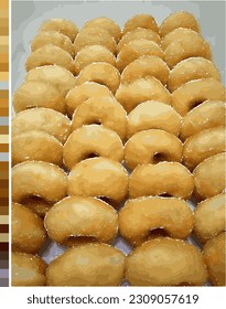 vector illustration graphic of an array or stack of delicious little donuts made from food ingredients such as flour and margarine