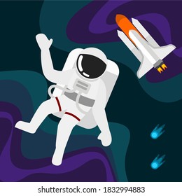 Vector illustration graphic of astronaut with spaceship in space. Good for background, science, texture