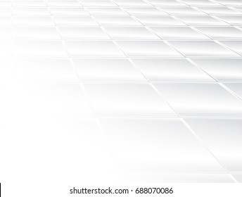 vector Illustration and graphic background,abstract white and gray geometric texture, clean soft gray color gradient grid squares lines and shiny groove of tiles perspective, convex and gentle surface
