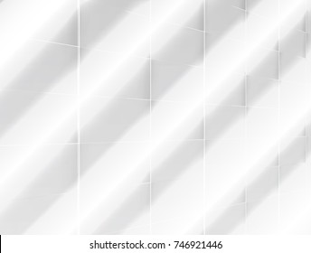 vector Illustration and graphic background,abstract white and grey geometric texture,clean grey gradient oblique groove shiny smooth curly convex surface metal or plastic of tile and wall perspective
