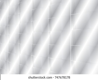 vector Illustration graphic background,abstract white and grey geometric texture,soft grey gradient oblique groove shiny curly convex surface metal,zinc,plastic of tile and wall grid line perspective