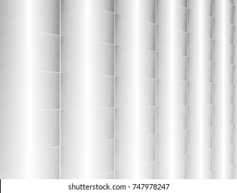 vector Illustration graphic background,abstract white and grey geometric texture,soft grey gradient groove shiny convex curly surface metal,fabric,plastic 3d of tile and wall grid line perspective 