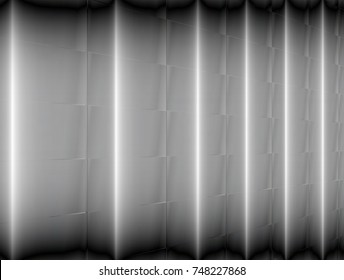 vector Illustration graphic background,abstract white and grey geometric texture,dark grey and black gradient groove shiny reflex convex curly surface metal,plastic,aluminum tile wall grid perspective