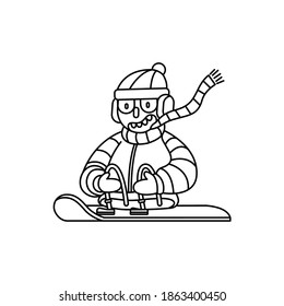 Vector illustration graphic of boy playing snow board. Winter season icon design