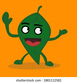Vector Illustration Graphic Cartoon Character, Green leaf mascot, with facial expression