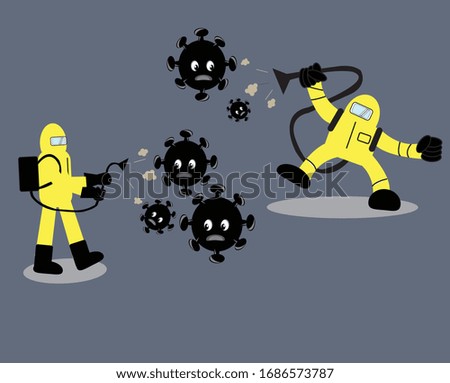 Vector Illustration graphic cartoon character of bio hazard department fight virus. Good to use for medical and health care content.