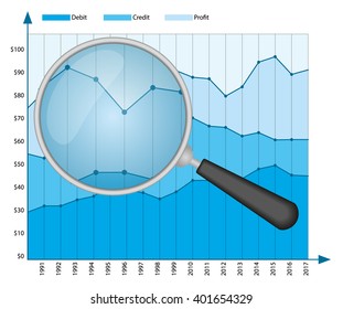 Vector Illustration of a Graphic Chart with a Magnifier