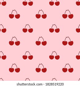 Ilustración vectorial de cerezo aislado en fondo rosado. Fondo del patrón de fruta fresca