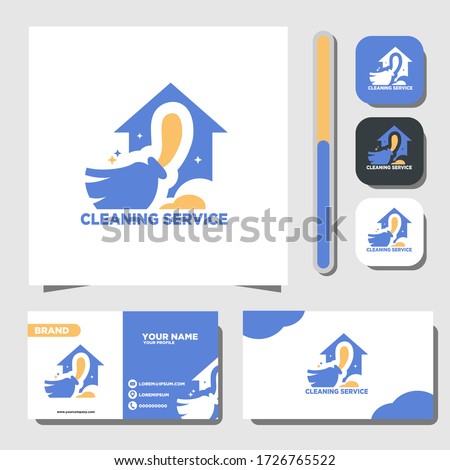Vector illustration graphic of Cleaning service logo house,broom simle logo design with business card and icon fit for your brand logo,company identity.