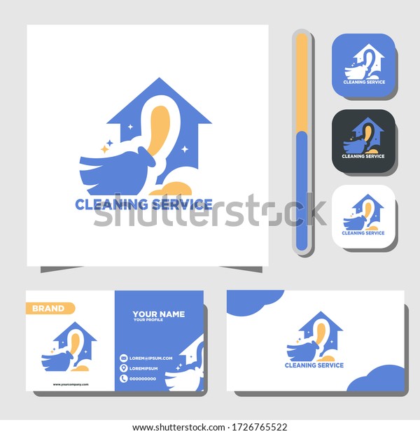 「クリーニングサービスのロゴハウス、ブルームシンプルのロゴデザイン、ブランドロゴ、会社IDに合った名刺とアイコンのベクターイラストグラフィック