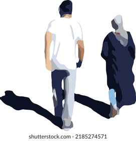 Vector illustration, graphic of couple walking together. Great for romance and more.