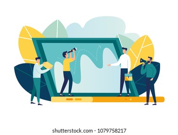 vector illustration, graphic design, analysis of statistical data in a computer, work with data. competently planned startup. market research and information vector