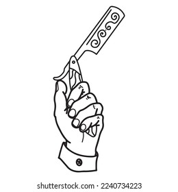 vector illustration graphic design of blade with hand,art tattoo sketch,hand draw,print use