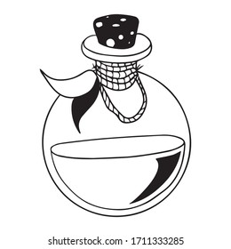 vector illustration of graphic design of a bottle with liquid, art sketch sketch, hand draw, use in print, logo with juice, icon, object, round pattern