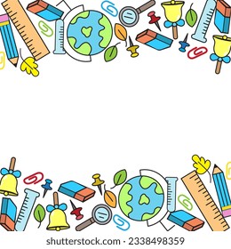 Vector illustration ,graphic design colorful and bright school object border for different design projects.
