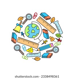 Vector illustration ,graphic design colorful and bright school object circle  for different design projects.
