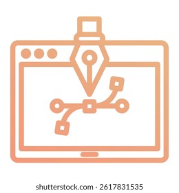 A vector illustration of a graphic design concept, featuring a pen tool, a computer screen, and vector control points