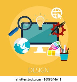 Vector illustration of graphic design and creative concept with "graphic design" technology and marketing icon.