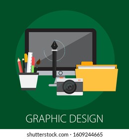 Vector illustration of graphic design an creative concept with "graphic design" technology and marketing icon.