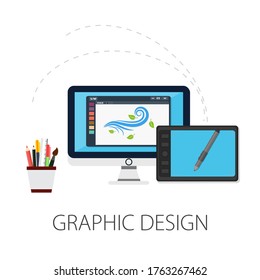 Vector illustration of graphic design & creative concept with "graphic design" technology and marketing icon.