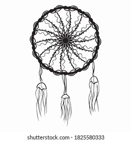ilustración vectorial diseño gráfico dreamcatcher, icono, dibujo de tatuajes de arte, logotipo, dibujo a mano, uso en impresión