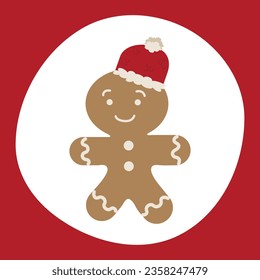Vector illustration ,graphic design ,gingerbread character ,with red cap .Perfect for cards , invitation , books or other design uses.