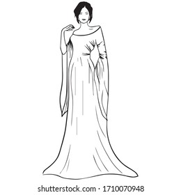 vector illustration of a graphic design of a girl model in a dress, art sketch sketch, fashion idea, use in print, draw with hand