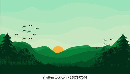 vector illustration graphic design green forest for cover design,background.