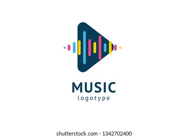 Vector illustration, Graphic Design headphone logotype. Abstract music icon vector design. Sound recording studio, night party. School of Music, disco, vocal course, composer, singer vector logo