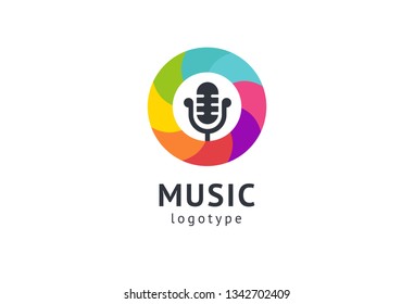 Vector illustration, Graphic Design headphone logotype. Abstract music icon vector design. Sound recording studio, night party. School of Music, disco, vocal course, composer, singer vector logo