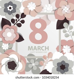 vector illustration of a graphic design for the holiday of the international women's day, March 8. stylish frames in the composition with paper cut flowers