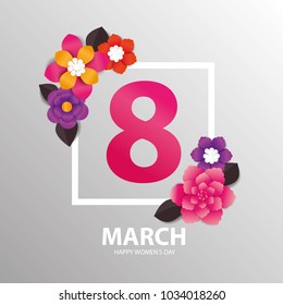 vector illustration of a graphic design for the holiday of the international women's day, March 8. stylish frames in the composition with paper cut flowers