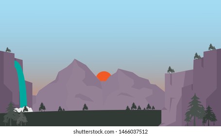 vector illustration graphic design landscape of the waterfall in the forest  for background
