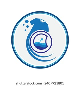 ilustración vectorial diseño gráfico logo lavadora lavadora icono de lavandería con burbujas para lavado de ropa plantilla moderna con fondo de círculo y gris
