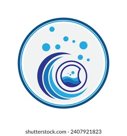 vector illustration graphic design logo washing machine laundry icon with bubbles for clothes washing cleaning business modern template with circle and gray background