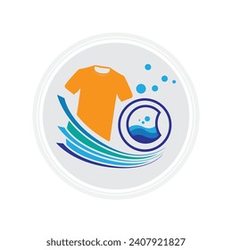 vector illustration graphic design logo washing machine laundry icon with bubbles for clothes washing cleaning business modern template with circle and gray background