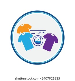 vector illustration graphic design logo washing machine laundry icon with bubbles for clothes washing cleaning business modern template with circle and gray background