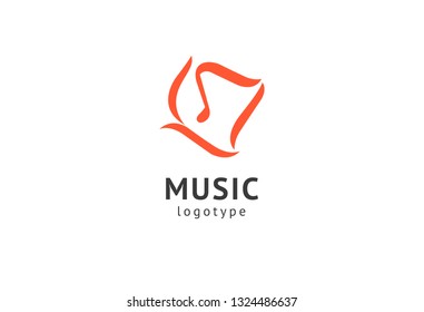Vector illustration, Graphic Design Note web logotype. Abstract music logo icon vector design. Sound recording studio, night party. School of Music, disco, vocal course, composer, singer vector logo