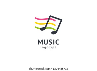 Vector illustration, Graphic Design Note web logotype. Abstract music logo icon vector design. Sound recording studio, night party. School of Music, disco, vocal course, composer, singer vector logo
