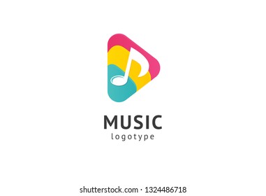 Vector illustration, Graphic Design Note web logotype. Abstract music logo icon vector design. Sound recording studio, night party. School of Music, disco, vocal course, composer, singer vector logo
