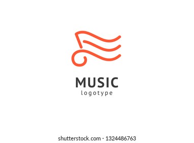 Vector illustration, Graphic Design Note web logotype. Abstract music logo icon vector design. Sound recording studio, night party. School of Music, disco, vocal course, composer, singer vector logo