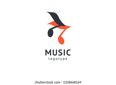 Vector illustration, Graphic Design Note web logotype. Abstract music logo icon vector design. Sound recording studio, night party. School of Music, disco, vocal course, composer, singer vector logo