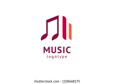 Vector illustration, Graphic Design Note web logotype. Abstract music logo icon vector design. Sound recording studio, night party. School of Music, disco, vocal course, composer, singer vector logo