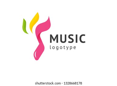 Vector illustration, Graphic Design Note web logotype. Abstract music logo icon vector design. Sound recording studio, night party. School of Music, disco, vocal course, composer, singer vector logo