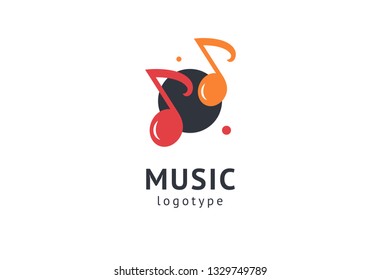 Vector illustration, Graphic Design Note web logotype. Abstract music logo icon vector design. Sound recording studio, night party. School of Music, disco, vocal course, composer, singer vector logo