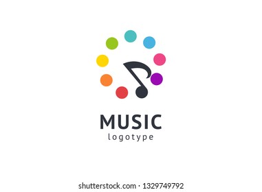 Vector illustration, Graphic Design Note web logotype. Abstract music logo icon vector design. Sound recording studio, night party. School of Music, disco, vocal course, composer, singer vector logo
